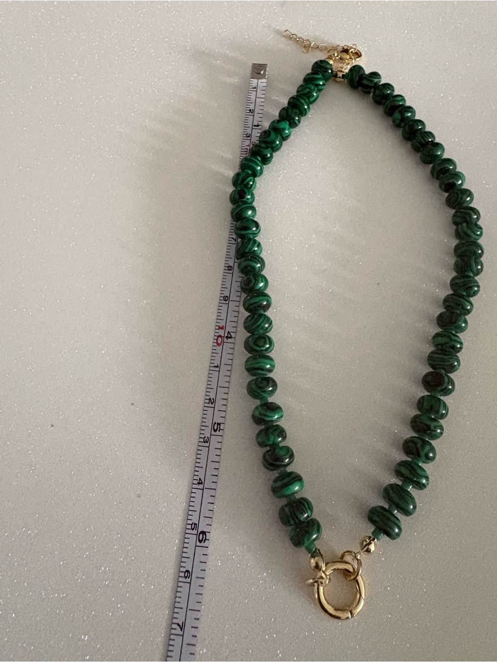 Green Natural Precious Stone Bead Necklace with 14k Gold Plated Clasp